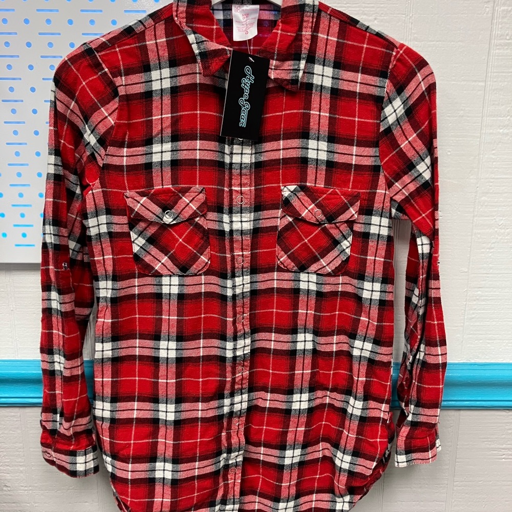 Women's red and white plad flannel